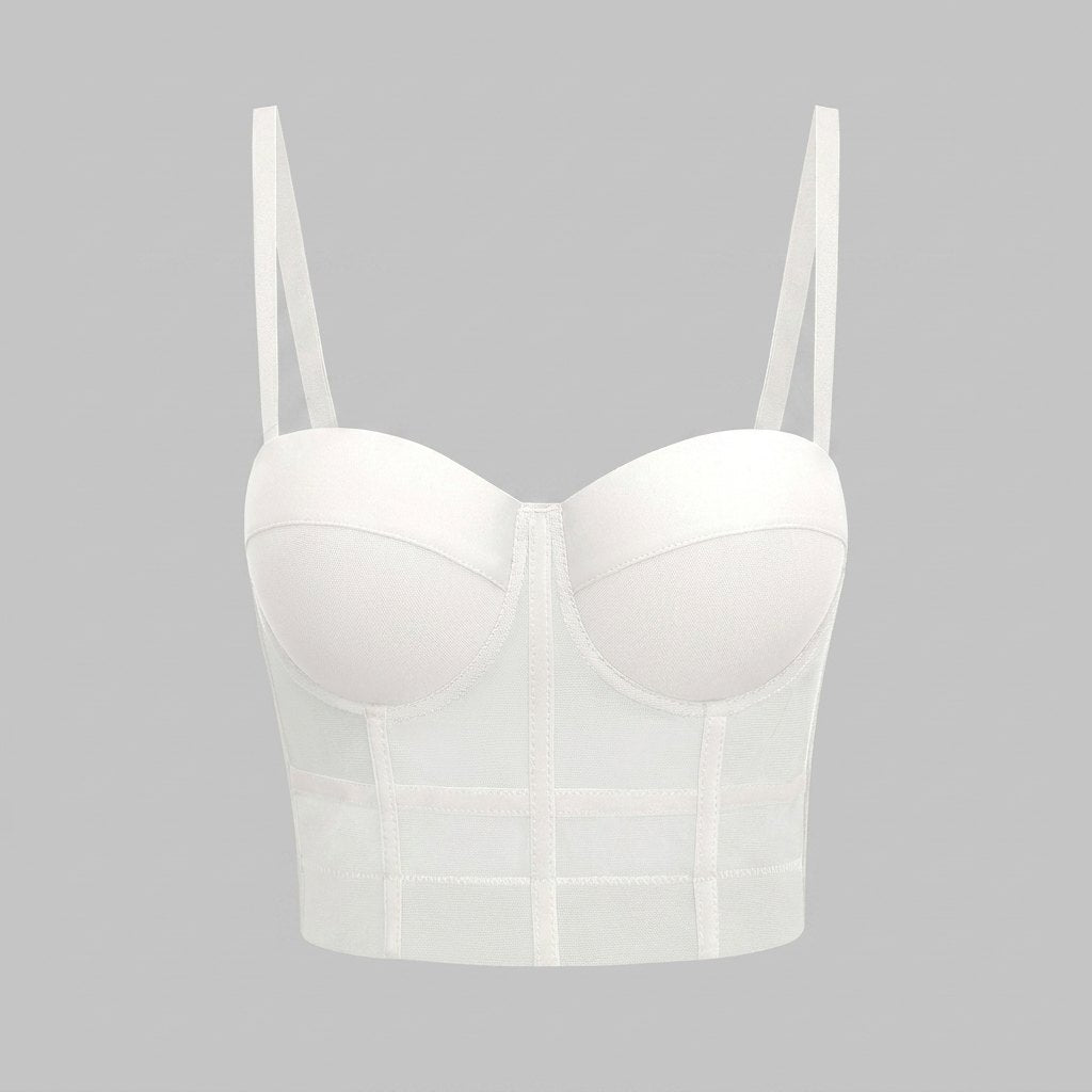Mira mesh underwire bustier top in white - flat lay