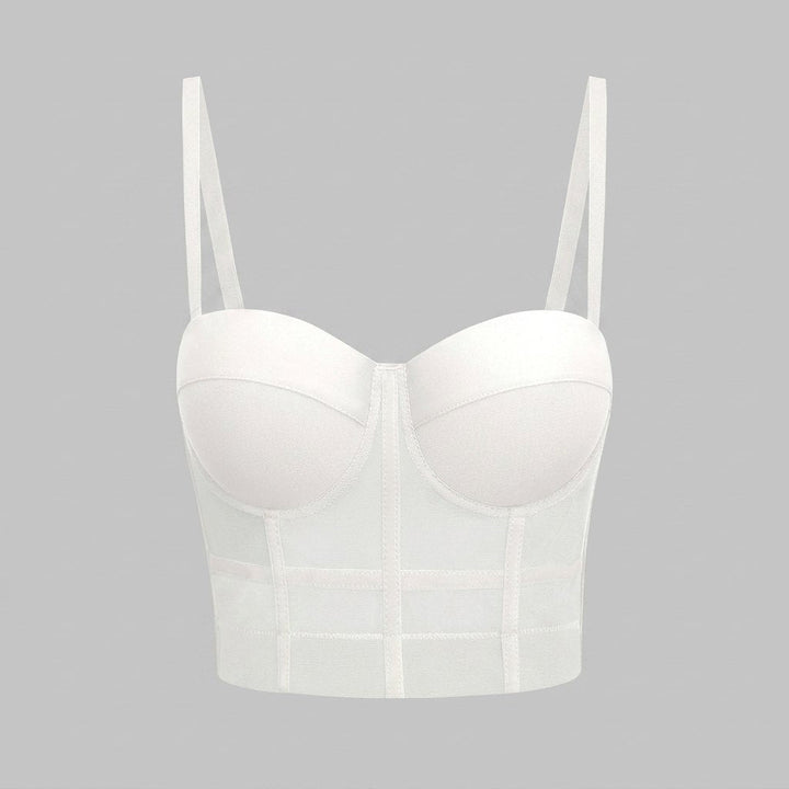 Mira mesh underwire bustier top in white - flat lay