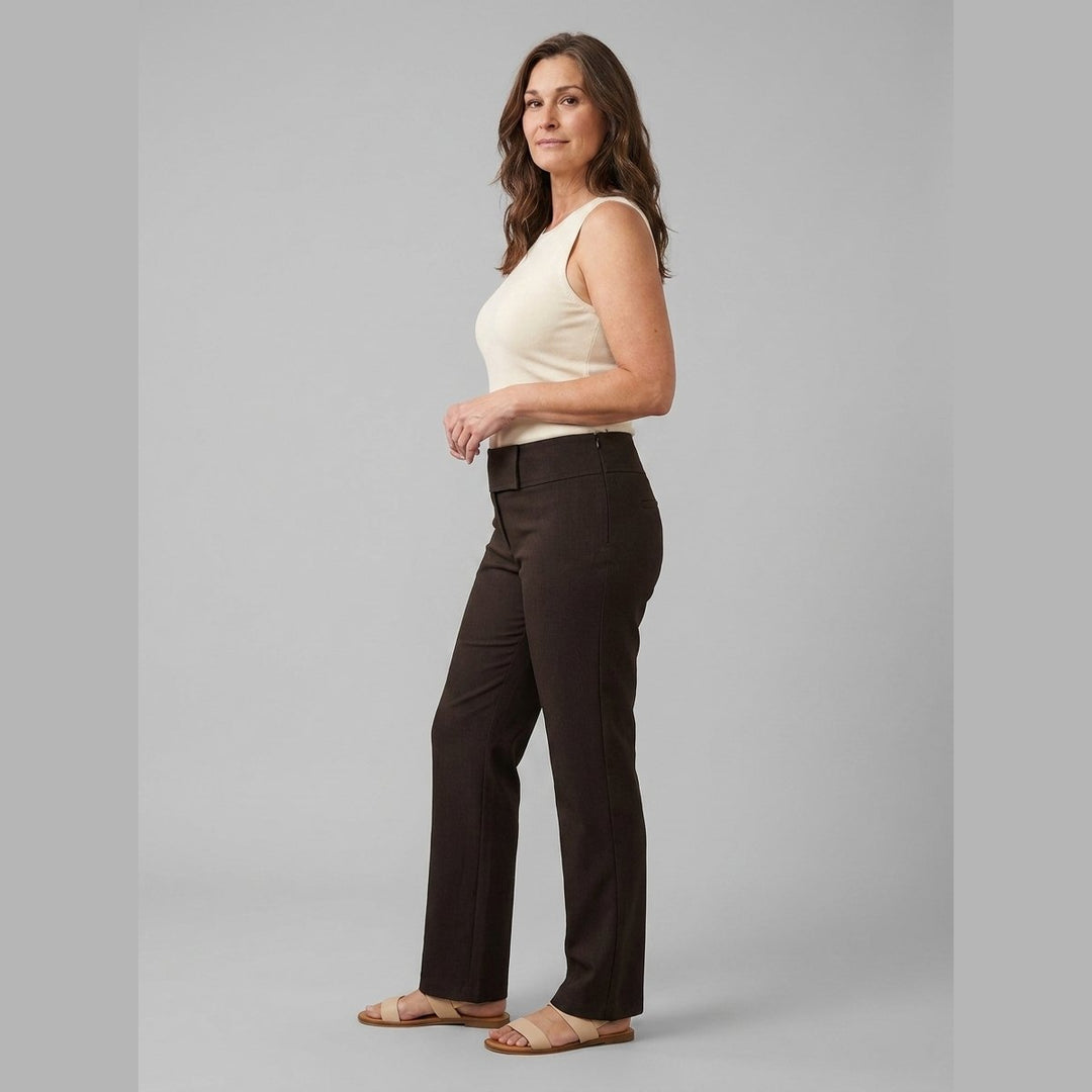 Mira espresso pants, side view on model