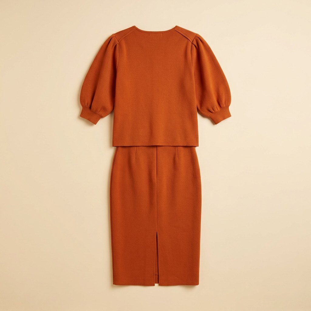 Mira orange puff sleeve set back flat lay