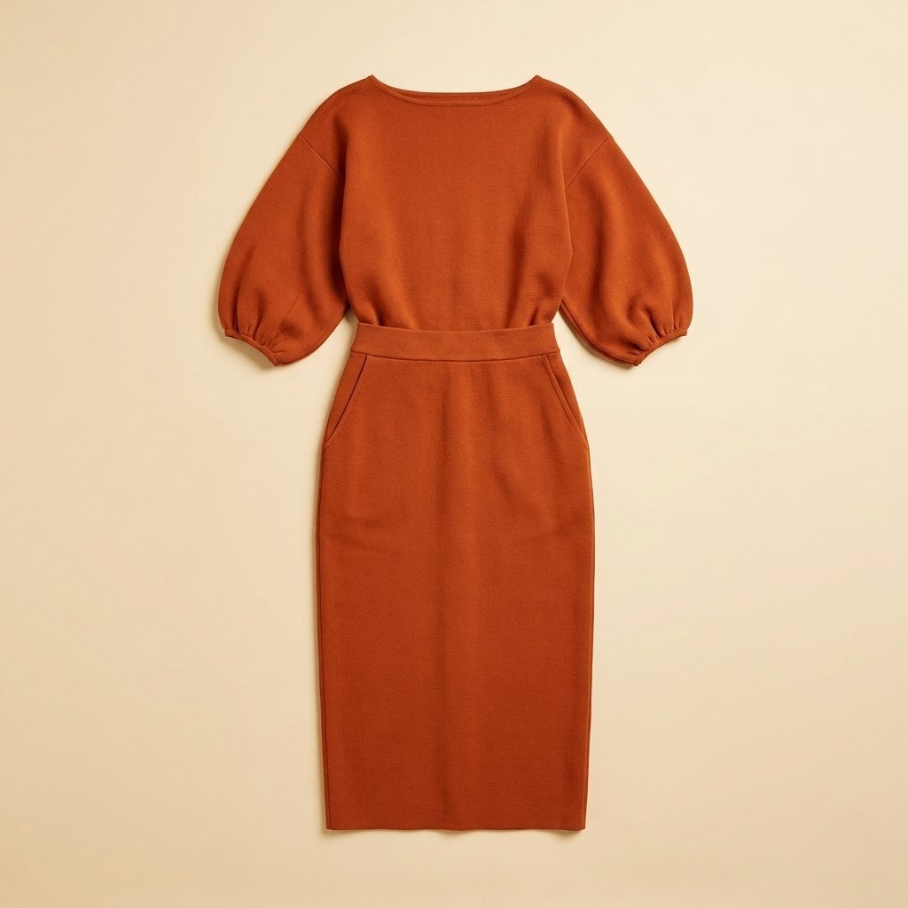 Mira orange puff sleeve set flat lay