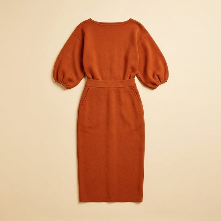 Mira orange puff sleeve set flat lay