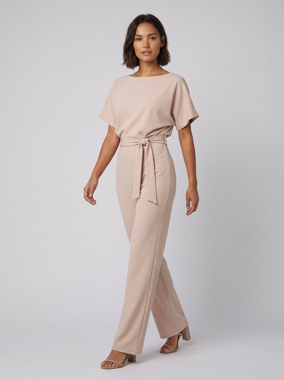 Monika elegant jumpsuit beige on model