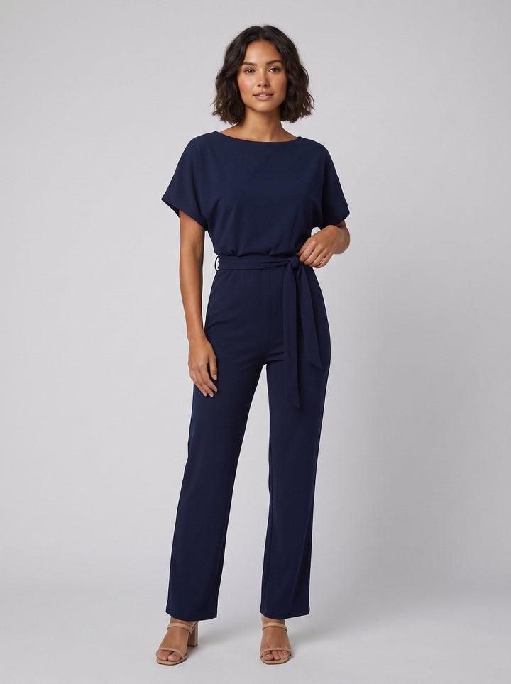 Monika elegant jumpsuit navy blue on model