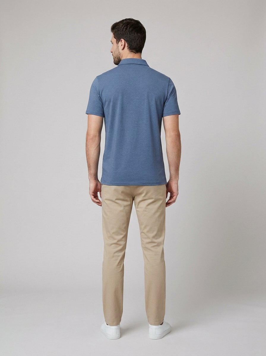 Mosaic men's slate-blue polo shirt, back