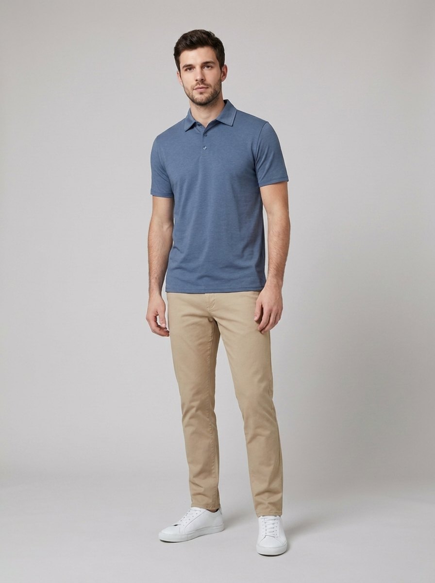Mosaic men's slate-blue polo shirt, front