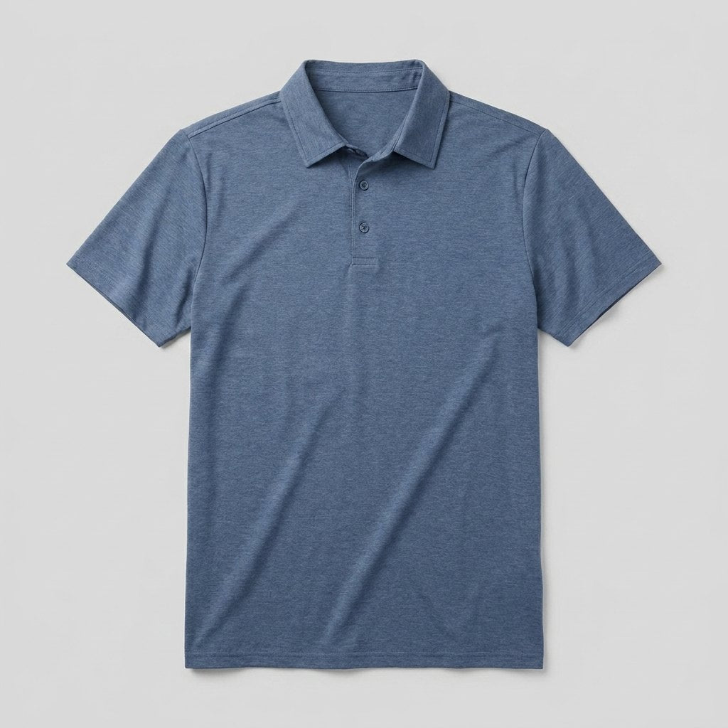 Mosaic men's slate-blue polo shirt flat lay