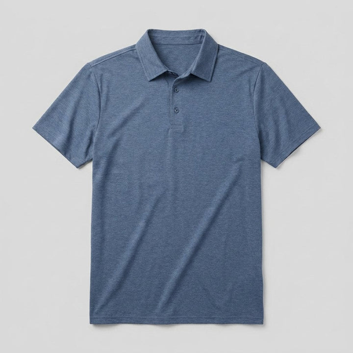 Mosaic men's slate-blue polo shirt flat lay