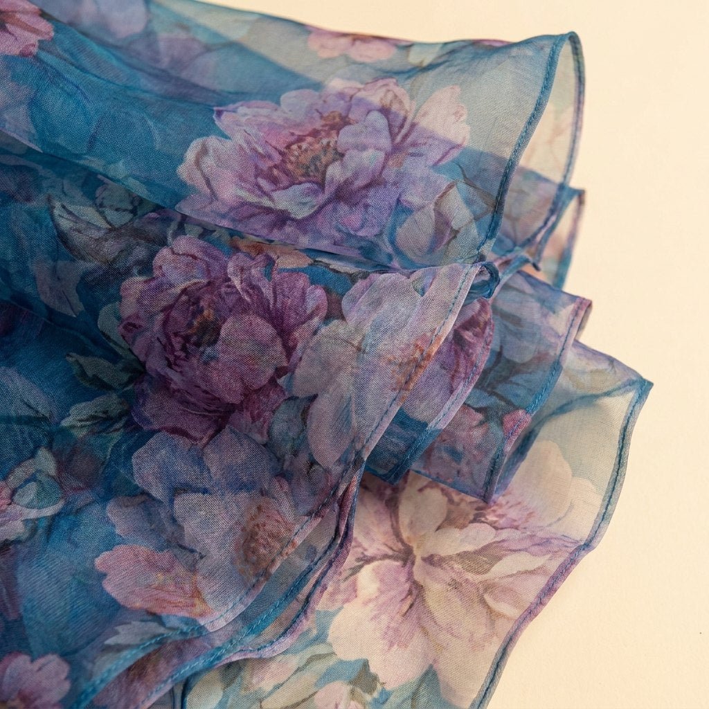 Naiad turquoise organza fabric close up