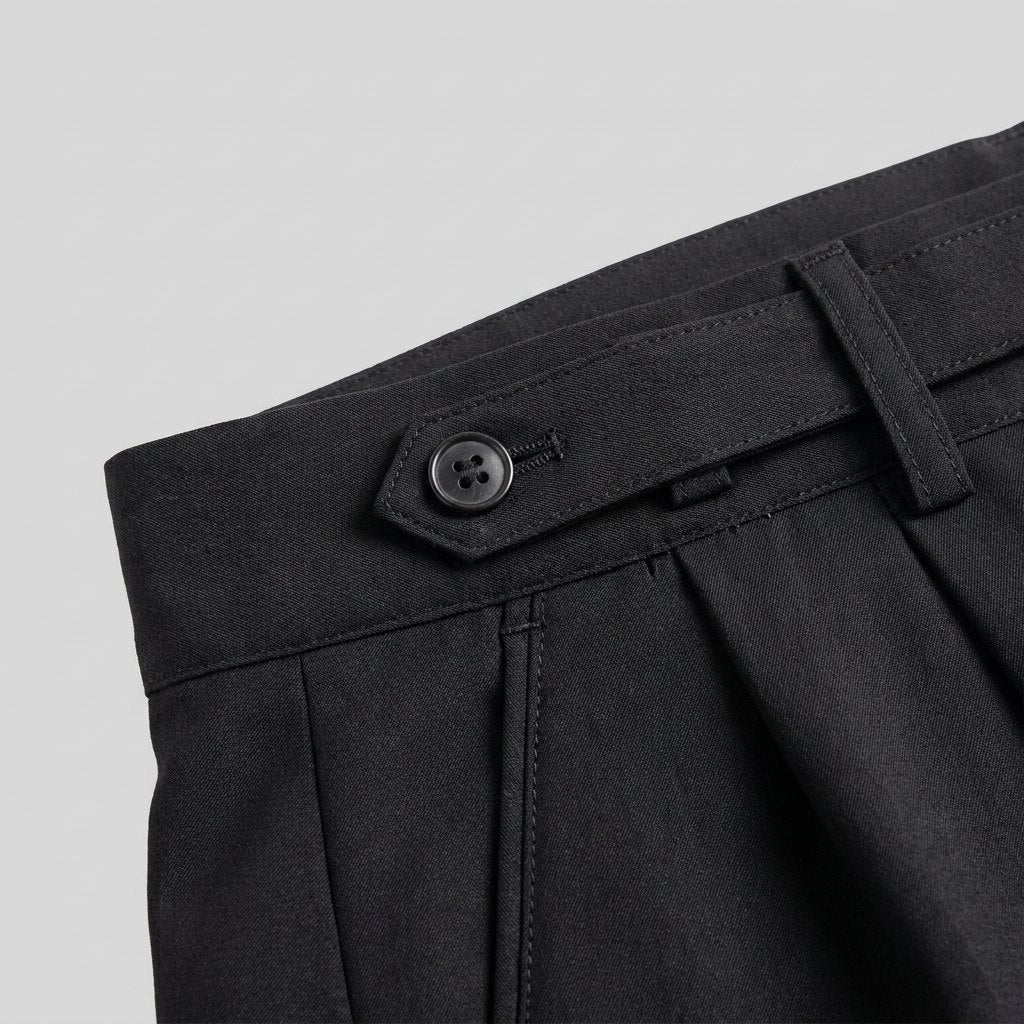 Noble Naples trousers waistband buckle-tab fabric detail