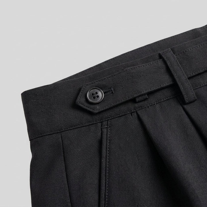 Noble Naples trousers waistband buckle-tab fabric detail