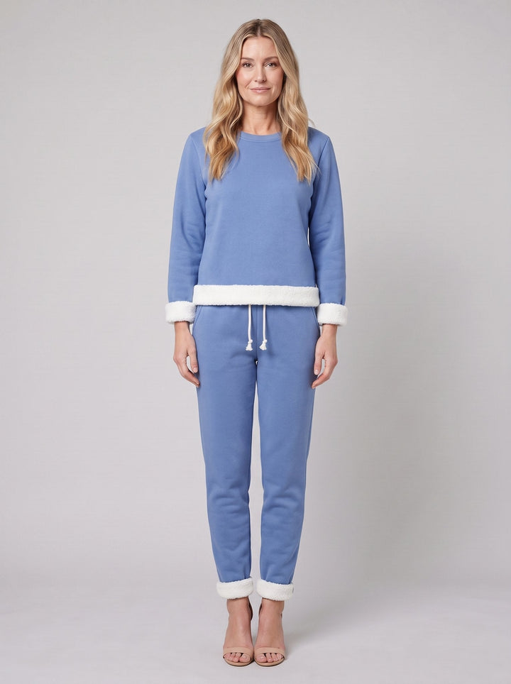 Noellee comfortable lounge set in blue - fleece-lined sweatshirt and jogger