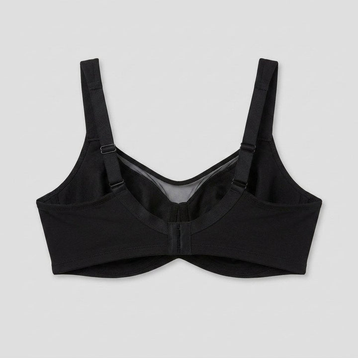 Noemie plus size minimizer bra in black, flat lay