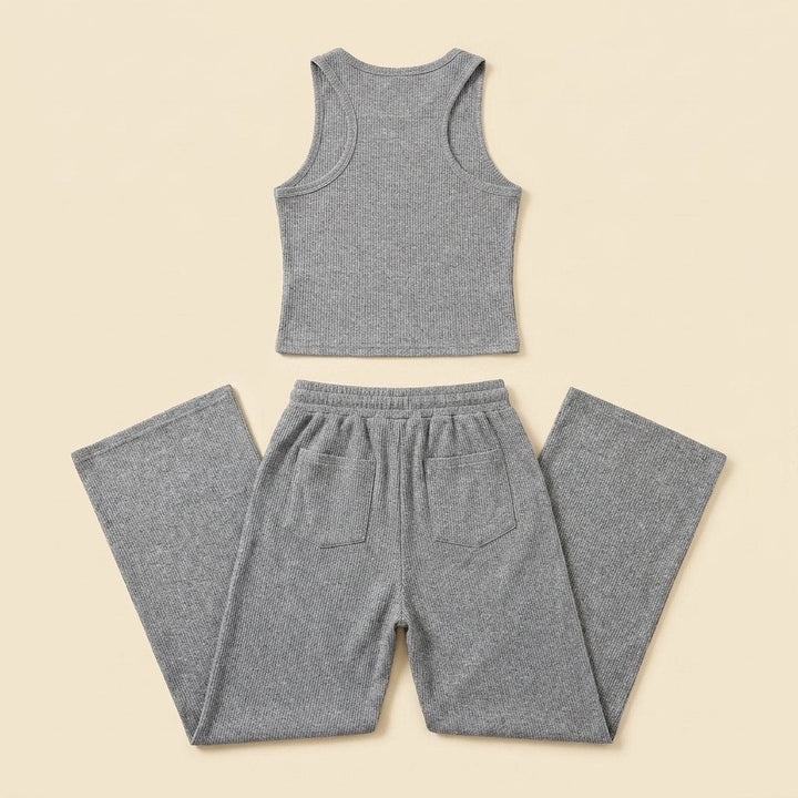 Nolwenn grey tank and midi skirt set, back view flat lay