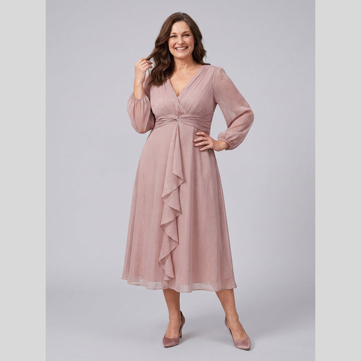 Dusty rose plus size A-line chiffon twist knot long sleeve dress - The store Vancouver