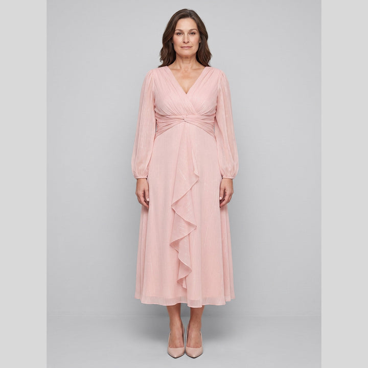 Pink plus size A-line chiffon twist knot long sleeve dress - The store Vancouver