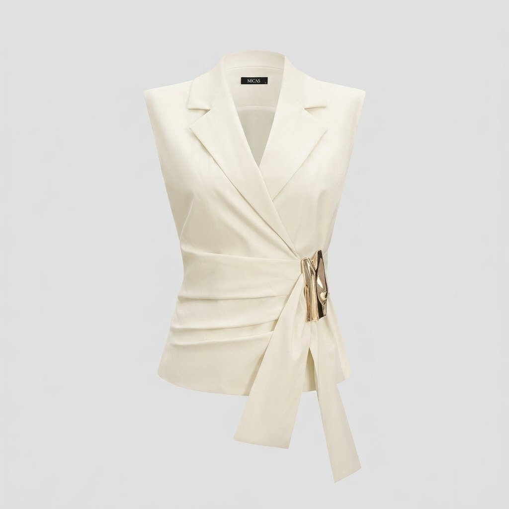 Nora cream ivory wrap vest flat-lay product photo
