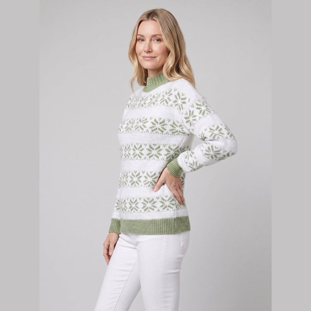 Nordic snowflake sweater green on model
