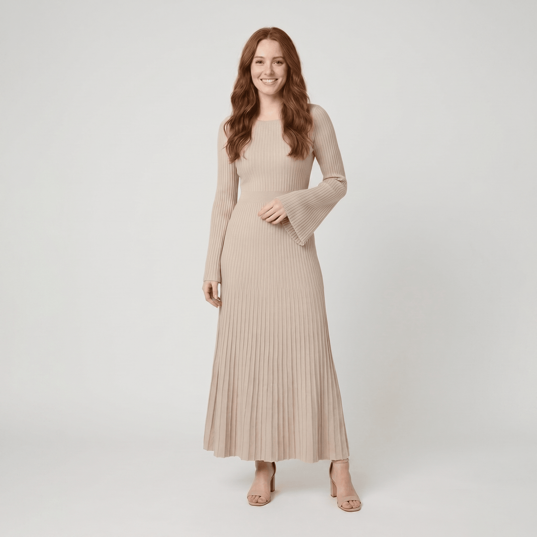 Nori ribbed knit maxi dress beige