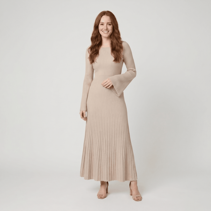 Nori ribbed knit maxi dress beige