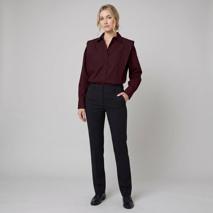Oasis oversized cotton shirt in burgundy on female model