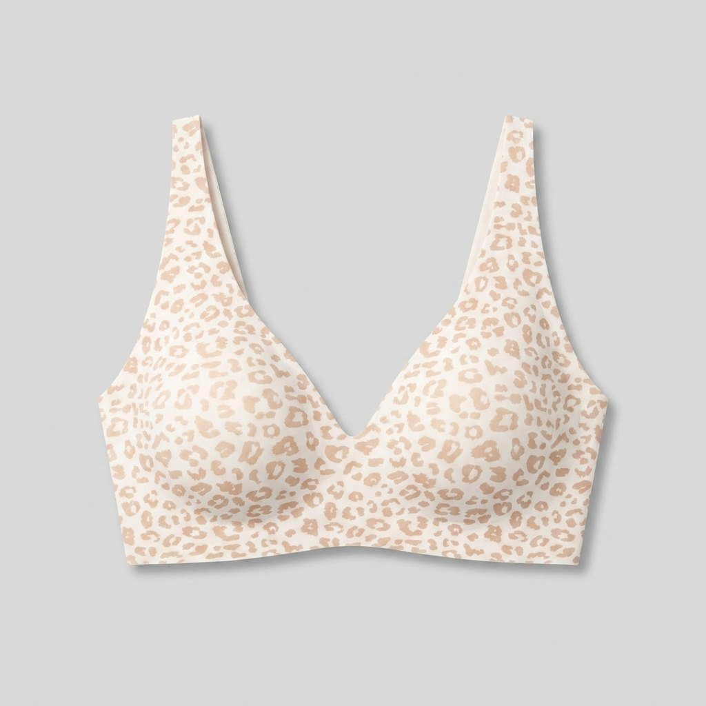 Light leopard print wireless seamless plunge bra, front view