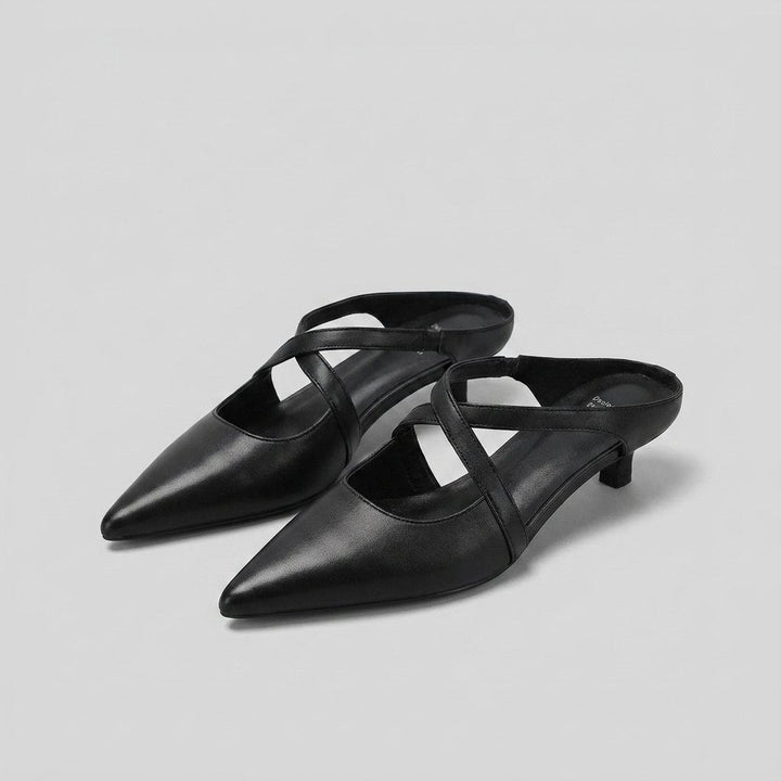 Palma women's pointed-toe criss-cross mules in black leather