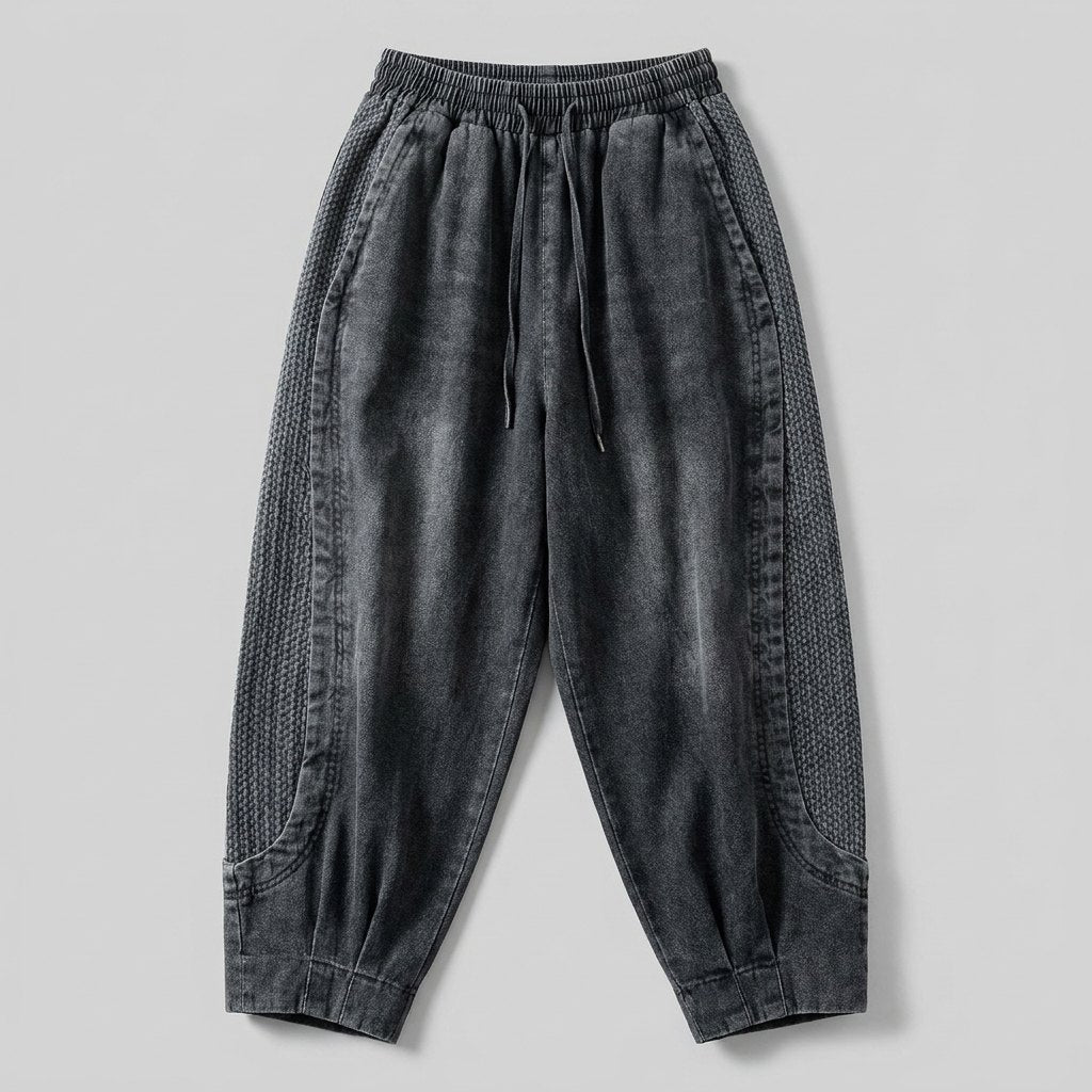 Palo patchwork denim pants in grey, flat-lay front