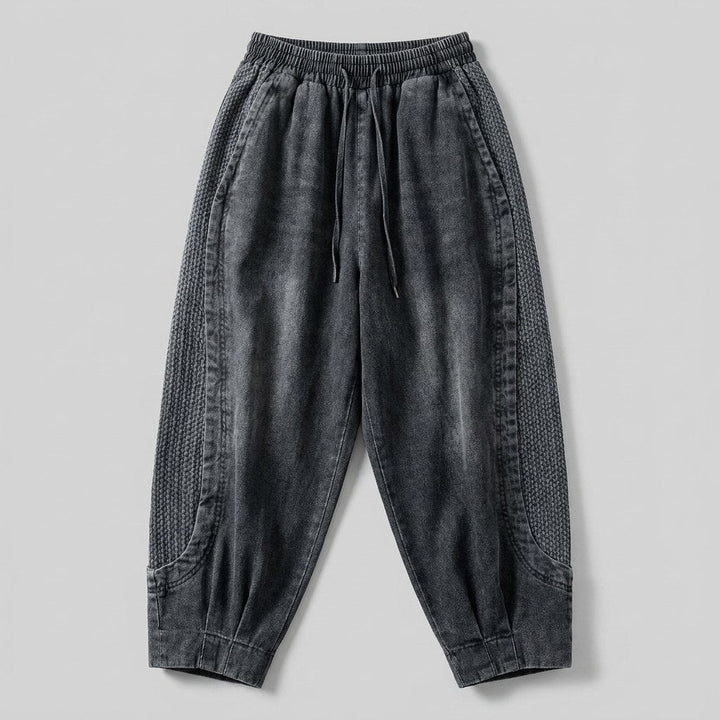 Palo patchwork denim pants in grey, flat-lay front