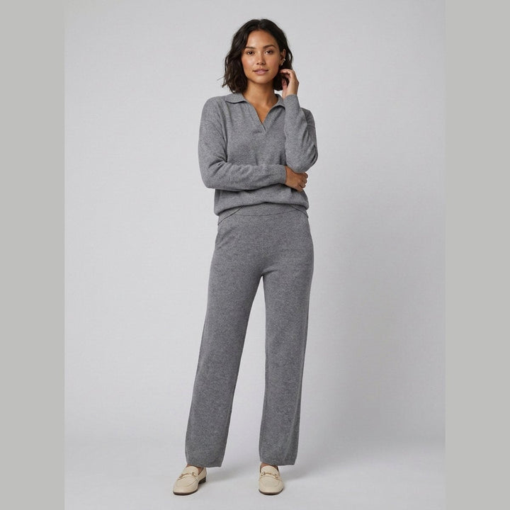 Panda knit two-piece set gray on model
