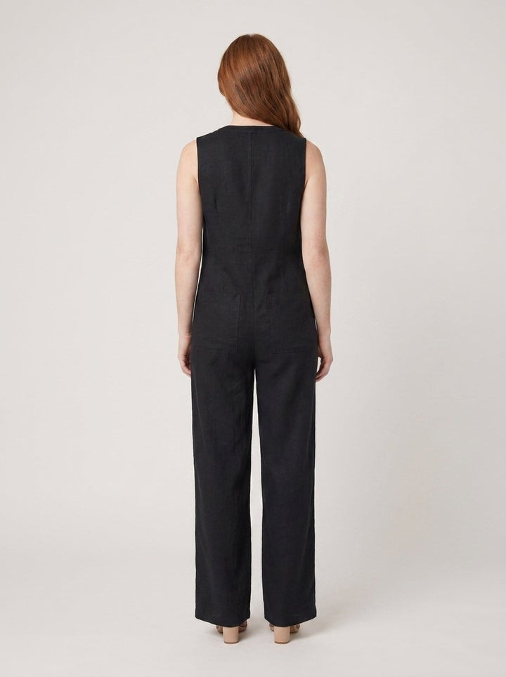 Sleeveless linen-blend jumpsuit, back view