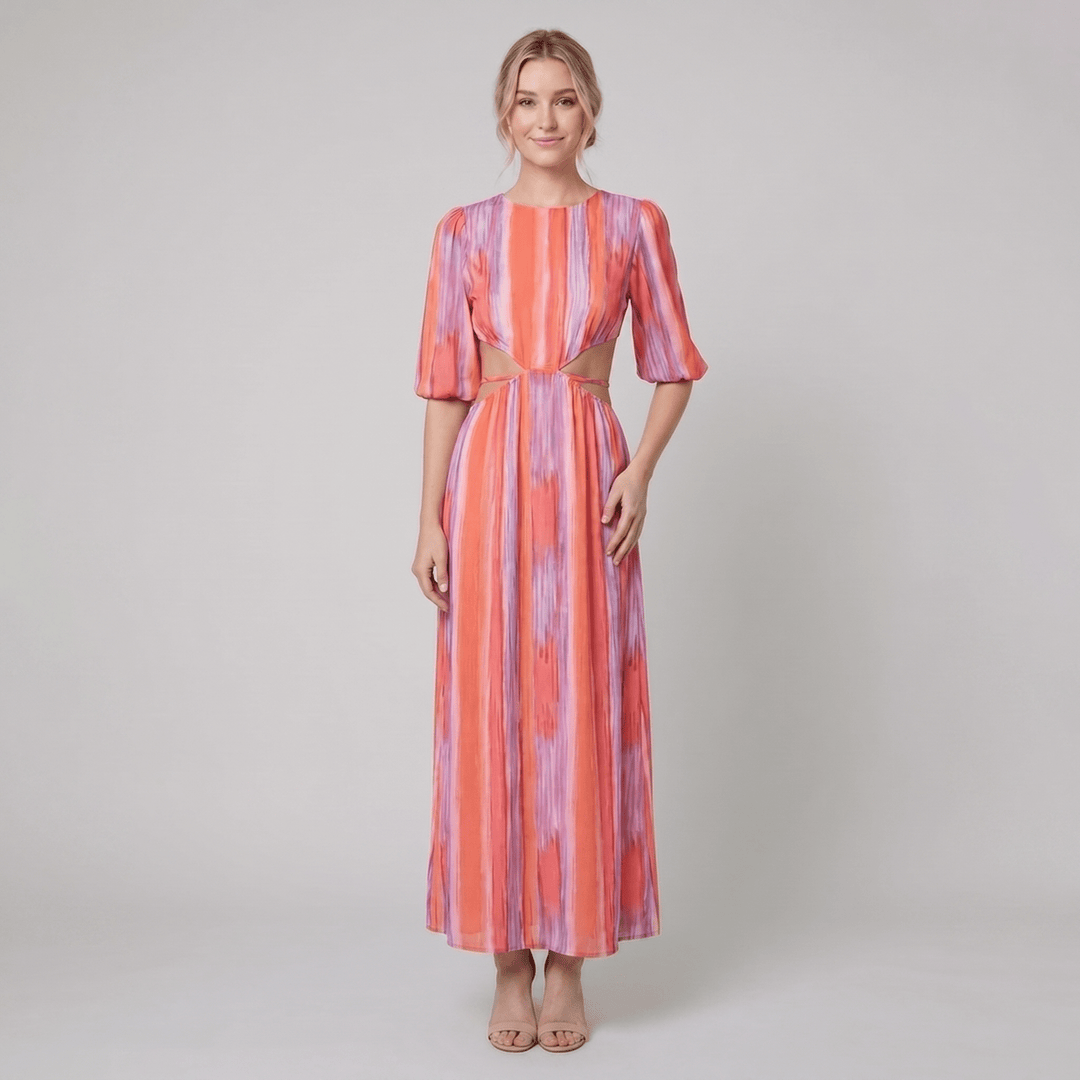 Pavona maxi dress with tie-dye stripes and side cut-outs