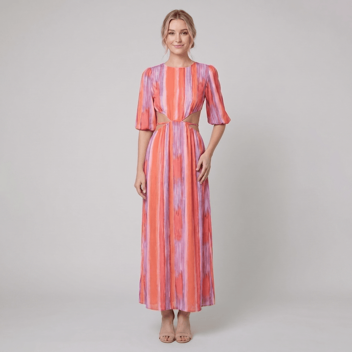 Pavona maxi dress with tie-dye stripes and side cut-outs