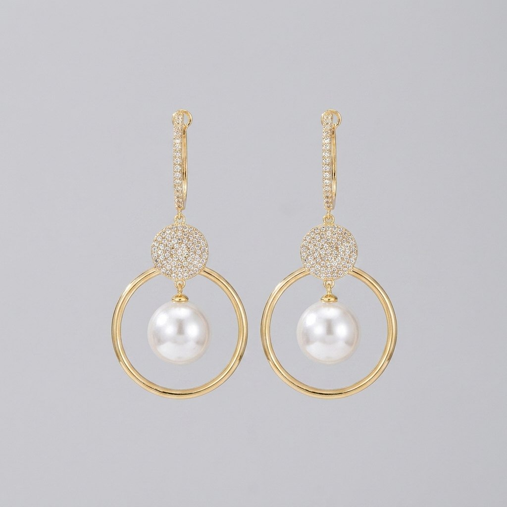 Pearluxe pearl and zirconia gold drop earrings