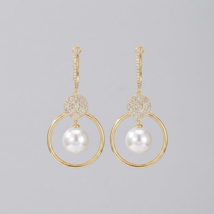 Pearluxe pearl and zirconia gold drop earrings