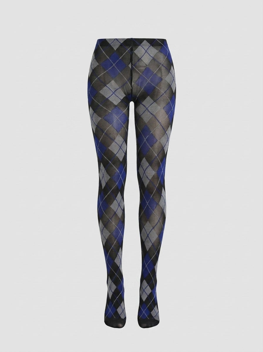 Pen print argyle tights blue