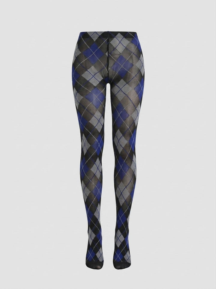 Pen print argyle tights blue