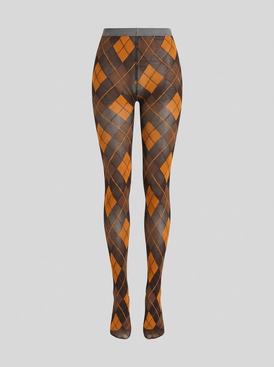 Pen print argyle tights ginger