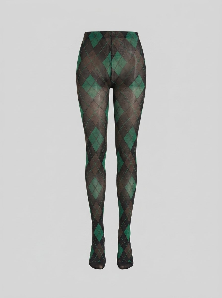 Pen print argyle tights green