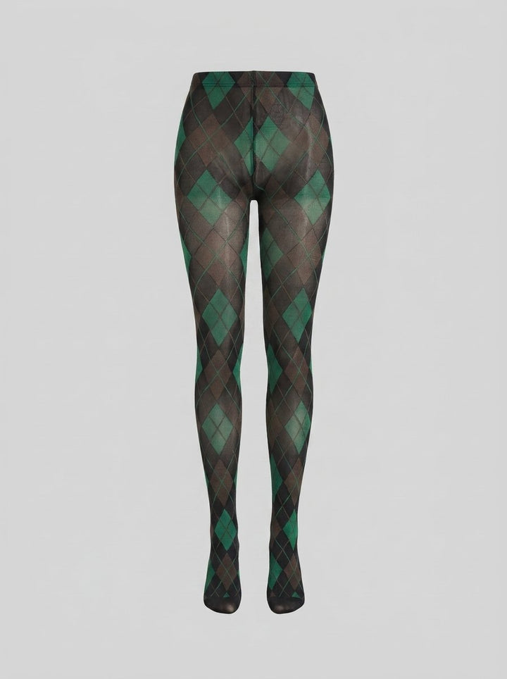 Pen print argyle tights green