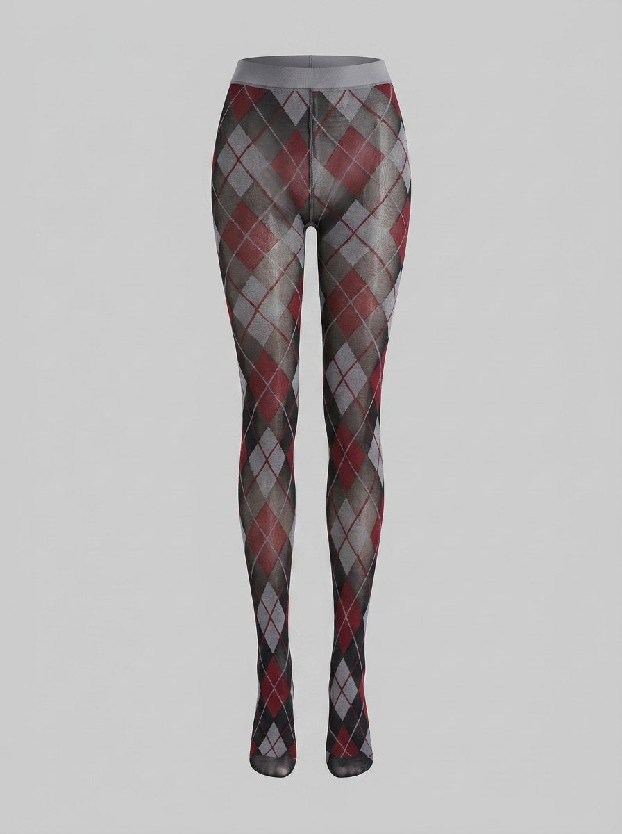 Pen print argyle tights light gray
