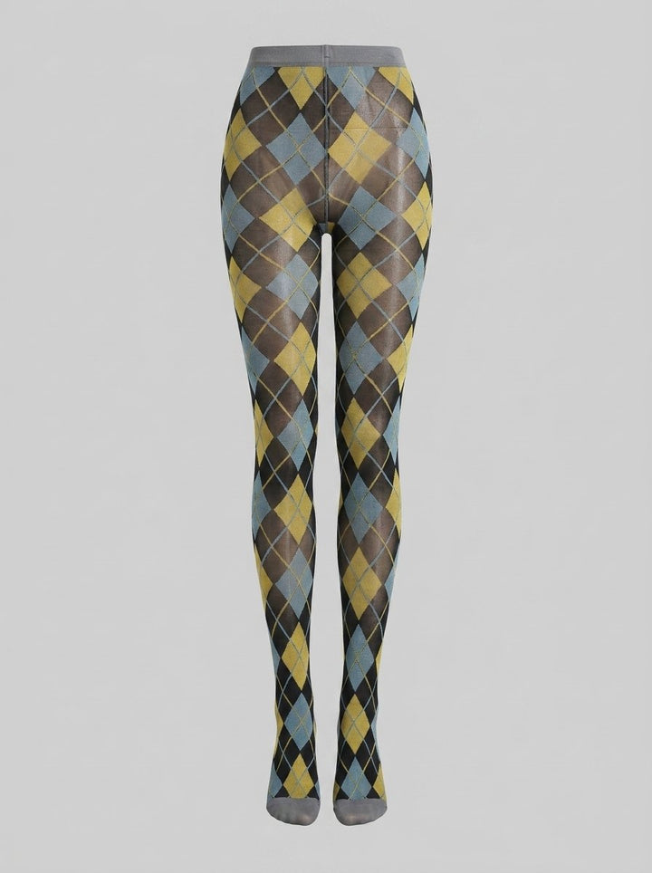 Pen print argyle tights lime yellow