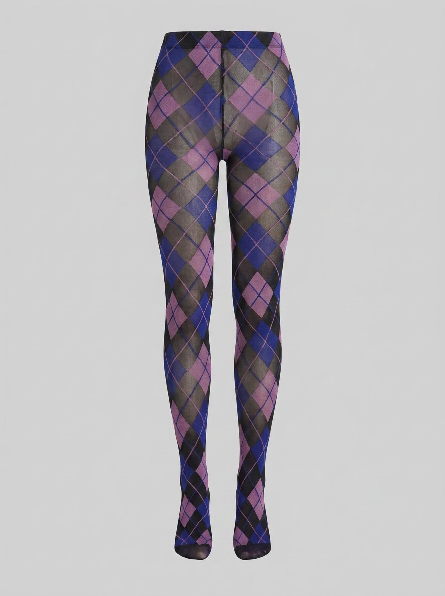Pen print argyle tights purple