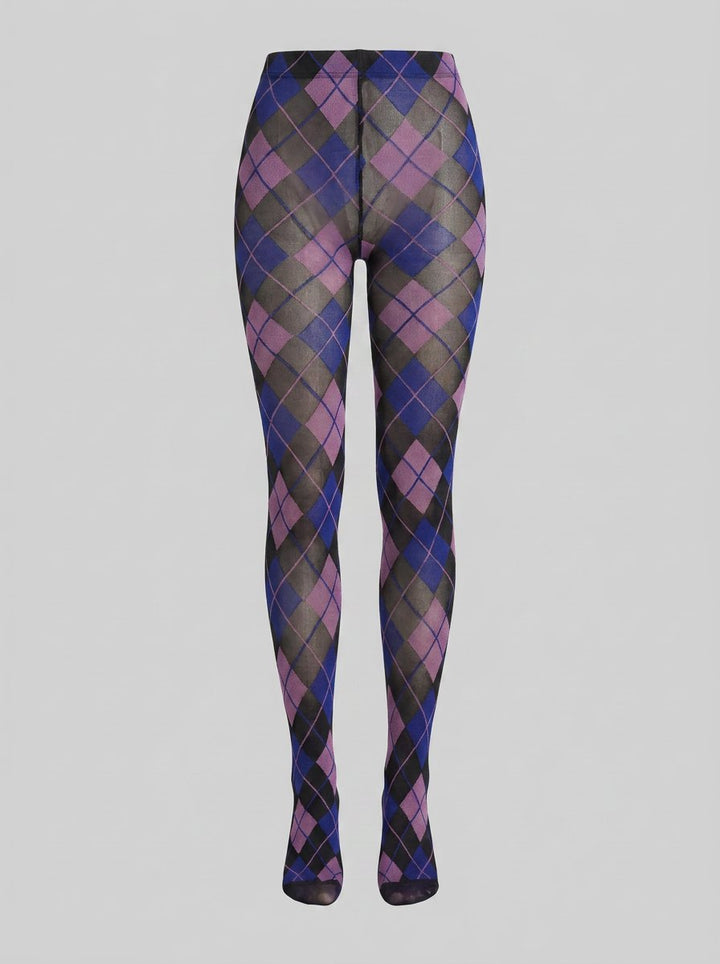 Pen print argyle tights purple