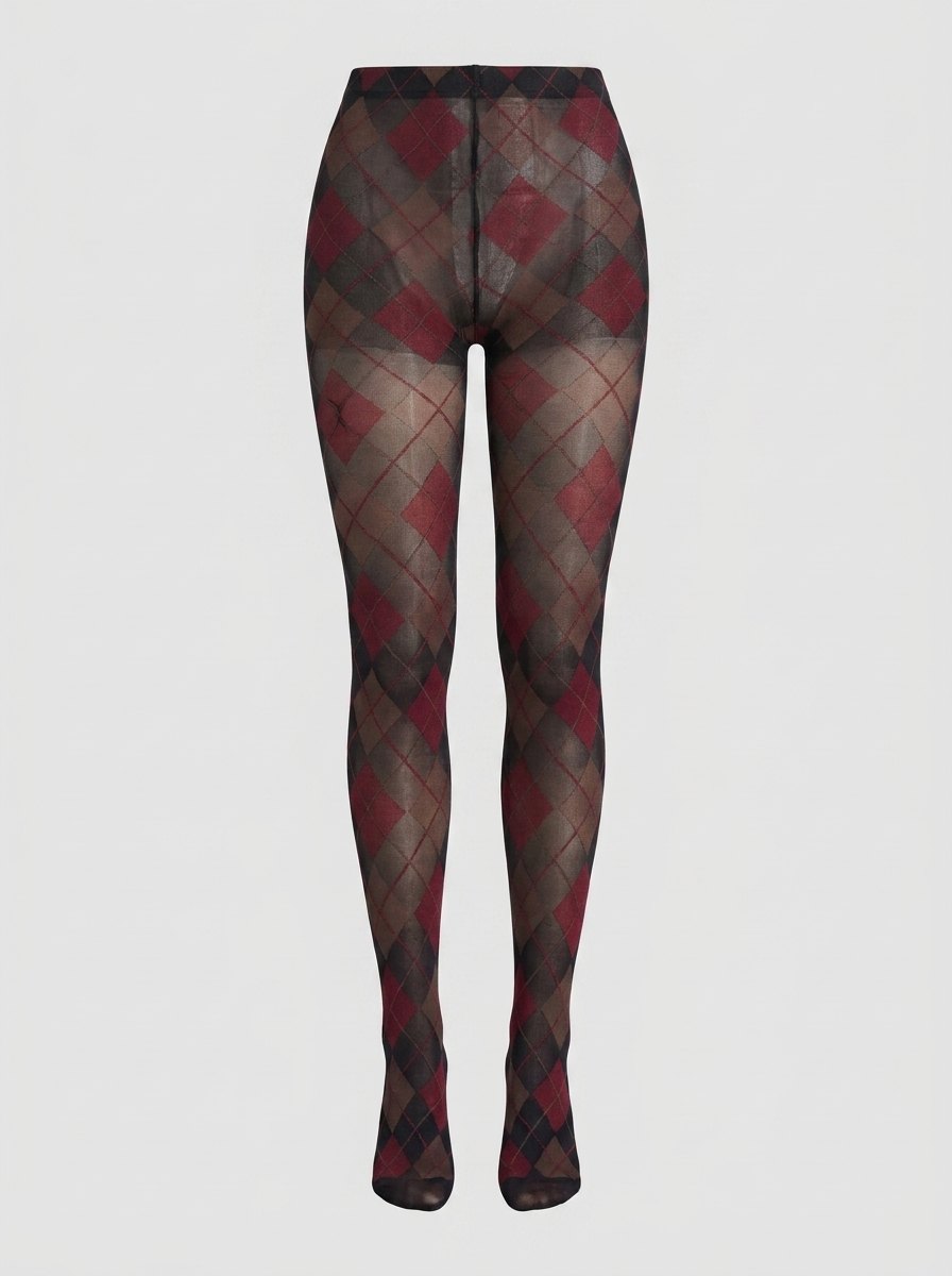 Pen print argyle tights red