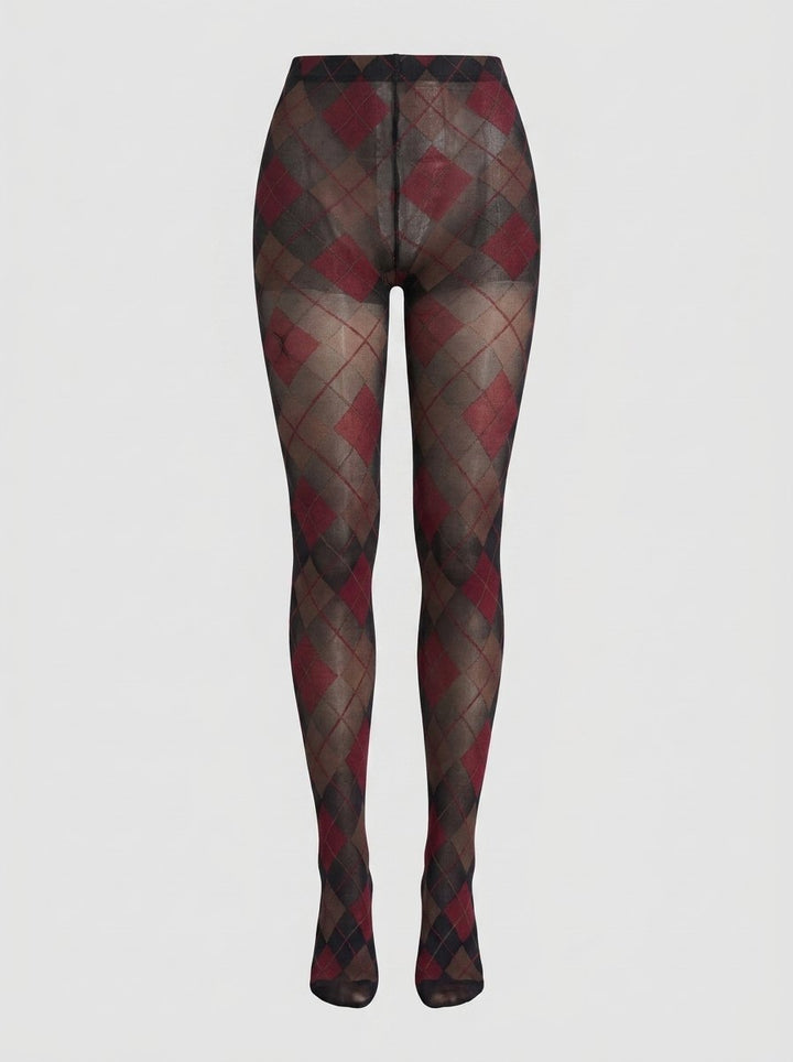 Pen print argyle tights red