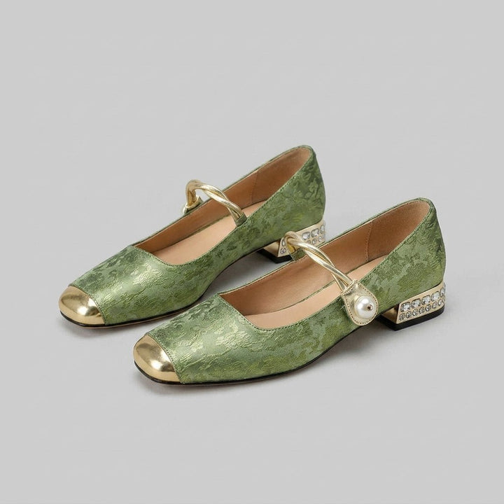 Pera Mary Jane flats bamboo green