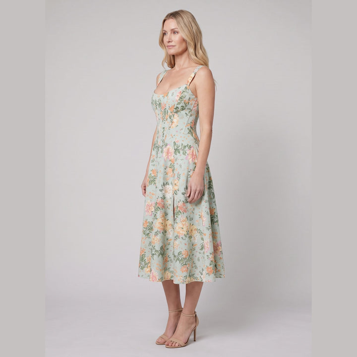 Perrine floral midi dress lime side