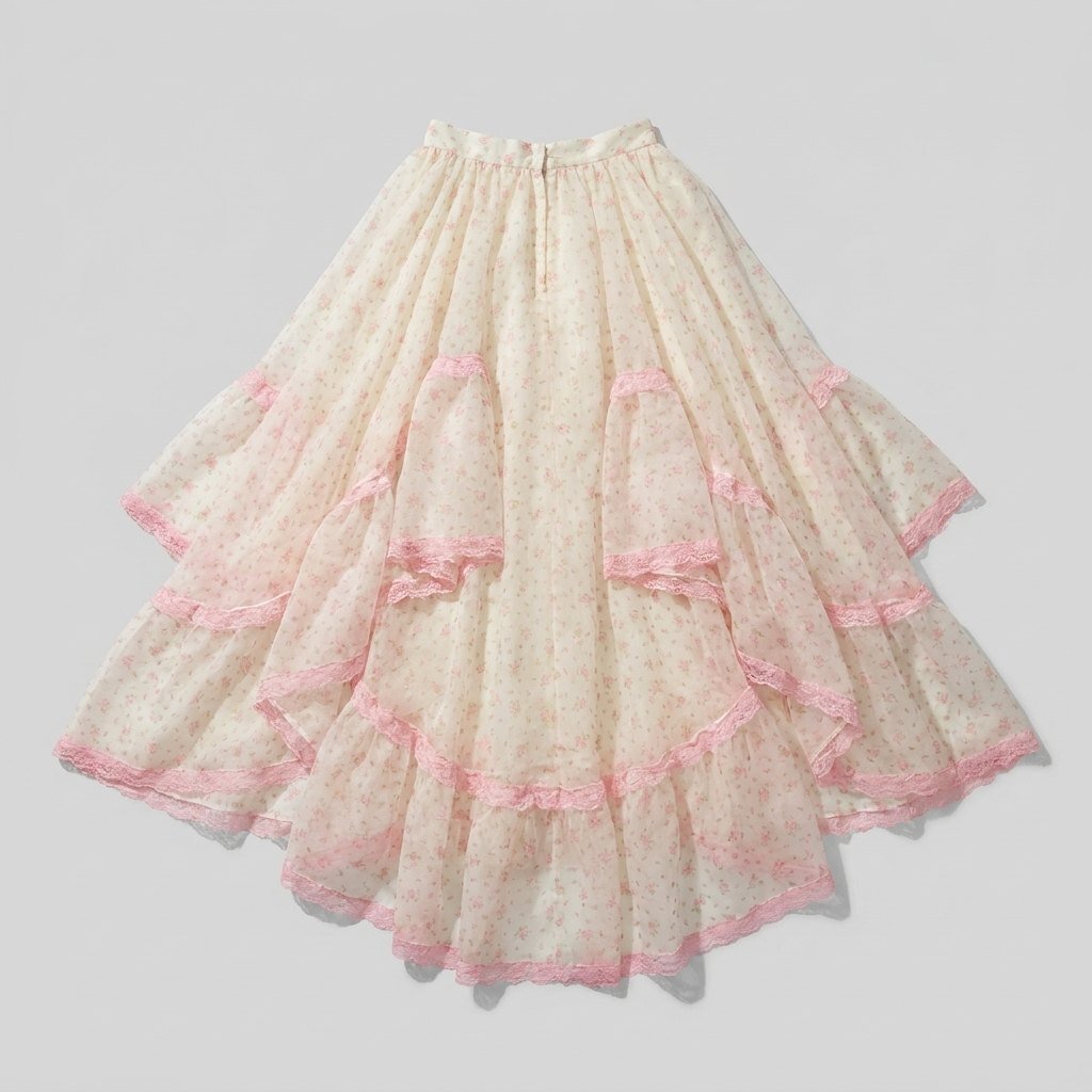 Pillow ruffled organza maxi skirt flat-lay back train