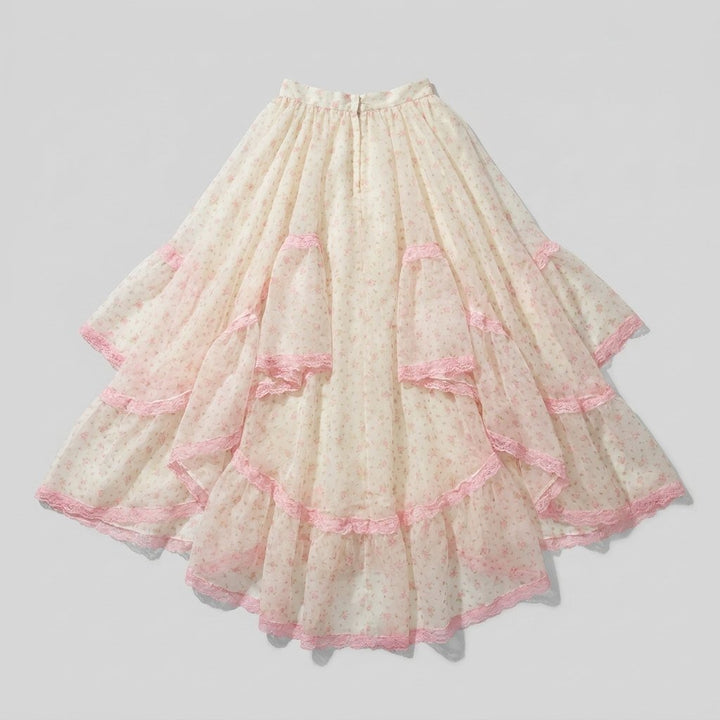 Pillow ruffled organza maxi skirt flat-lay back train